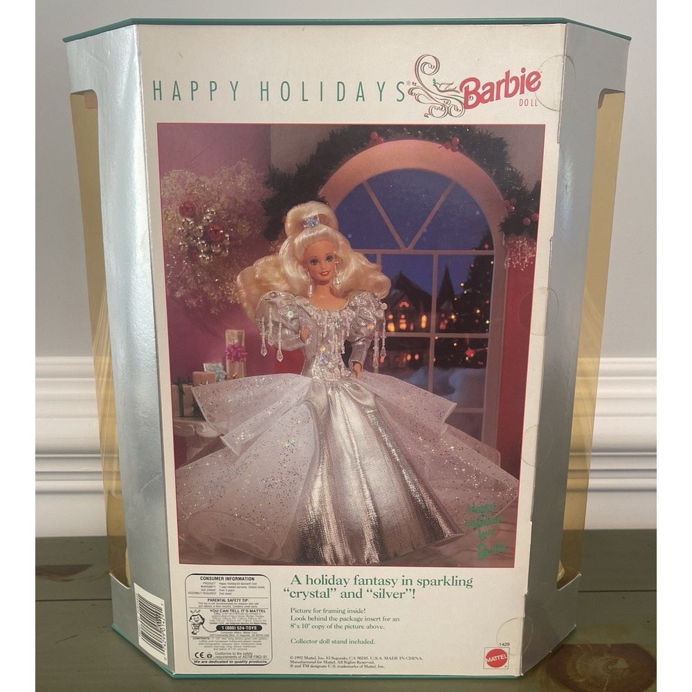 Mattel 1992 Barbie Doll Blonde Silver Dress 1429 Happy Holidays Special Edition - Picture 5 of 13